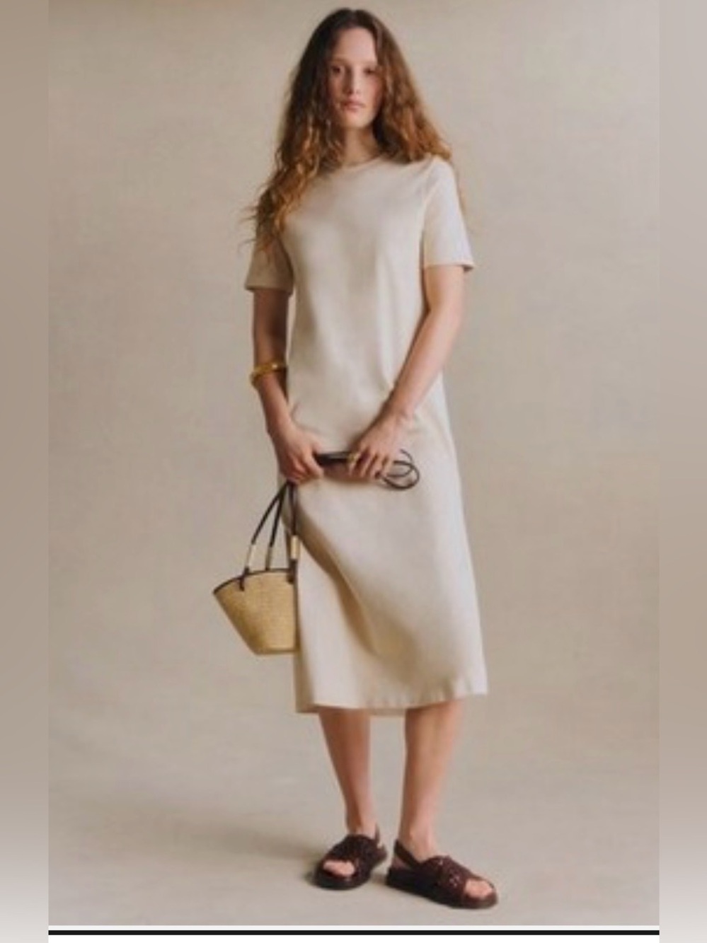 Sezane Emy Cream Button Shoulder Maxi Dress Sz M